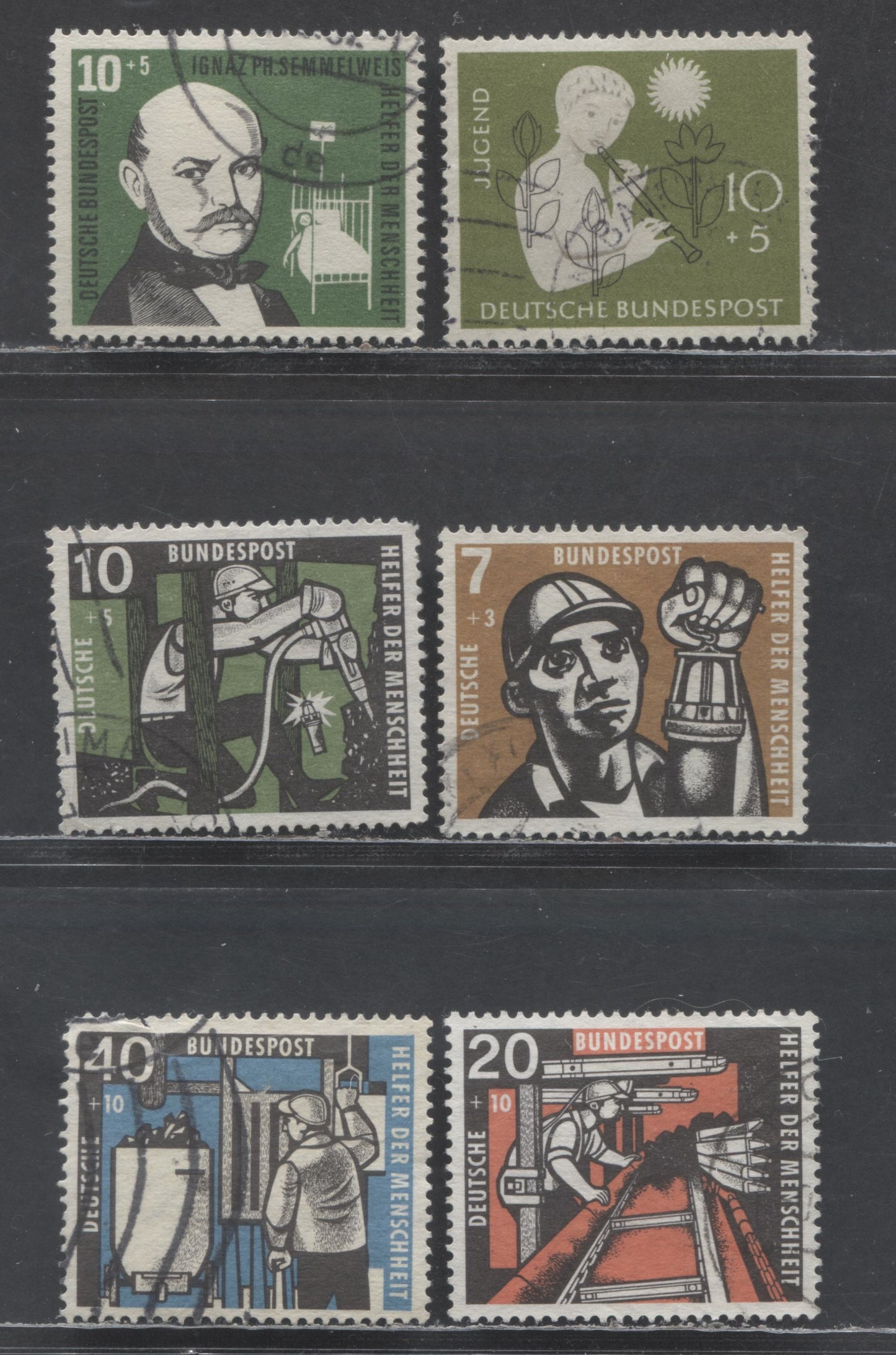 Lot 37 Germany SC#B349/B359 1956-1957 Semi Postals, 6 Fine/Very Fine Used Singles, Click on Listing to See ALL Pictures, Estimated Value $20