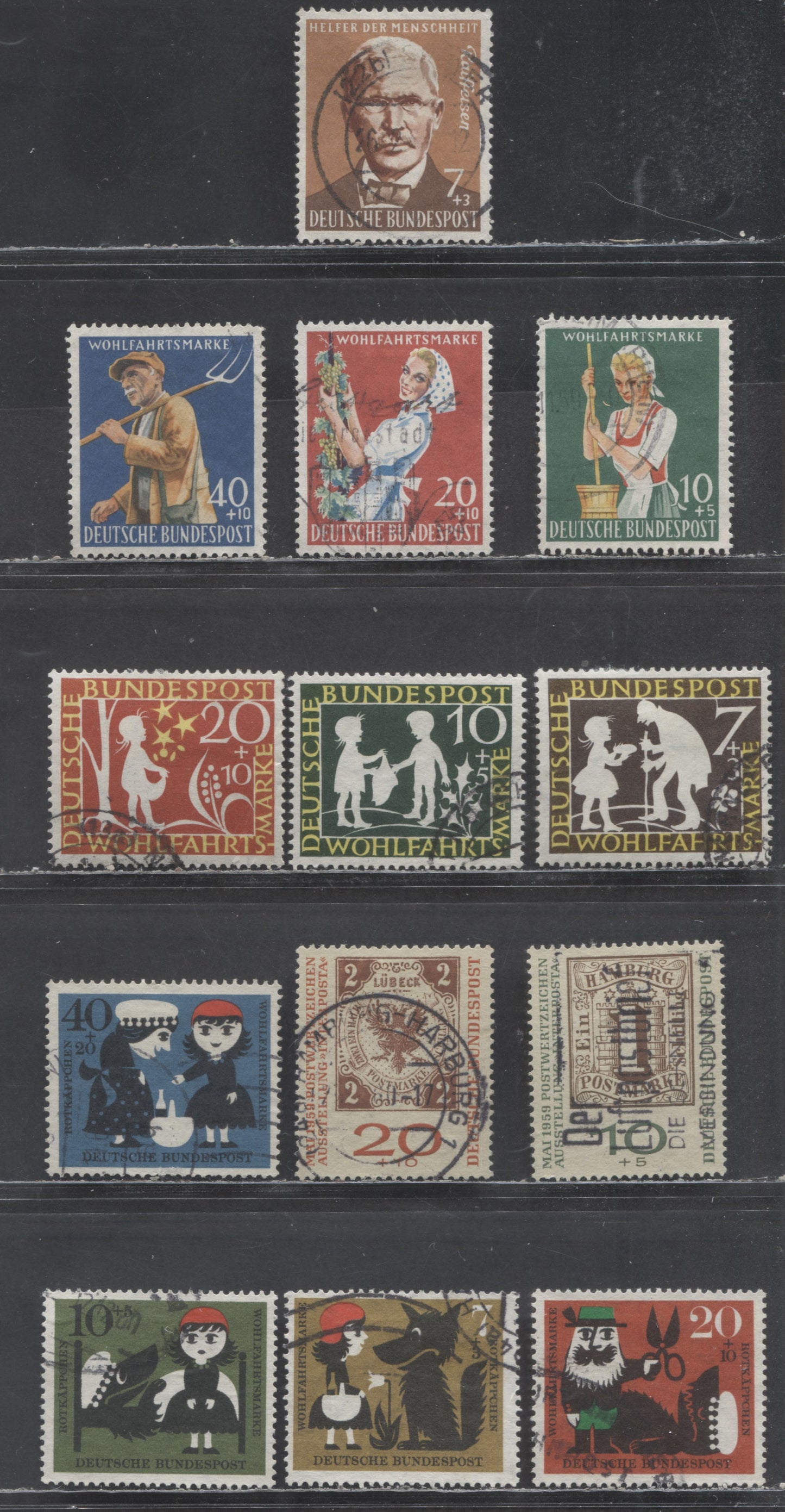 Lot 39 Germany SC#B362/B375 1958-1960 Semi Postals, 13 Fine/Very Fine Used Singles, Click on Listing to See ALL Pictures, Estimated Value $15