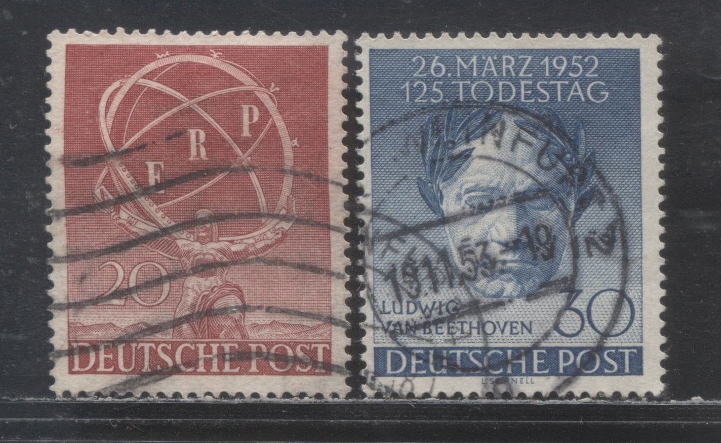 Lot 40 Germany - Berlin SC#9N68/9N80 1950-1952 European Recovery Plan - Beethoven Issues, 2 Fine Used Singles, Click on Listing to See ALL Pictures, Estimated Value $26