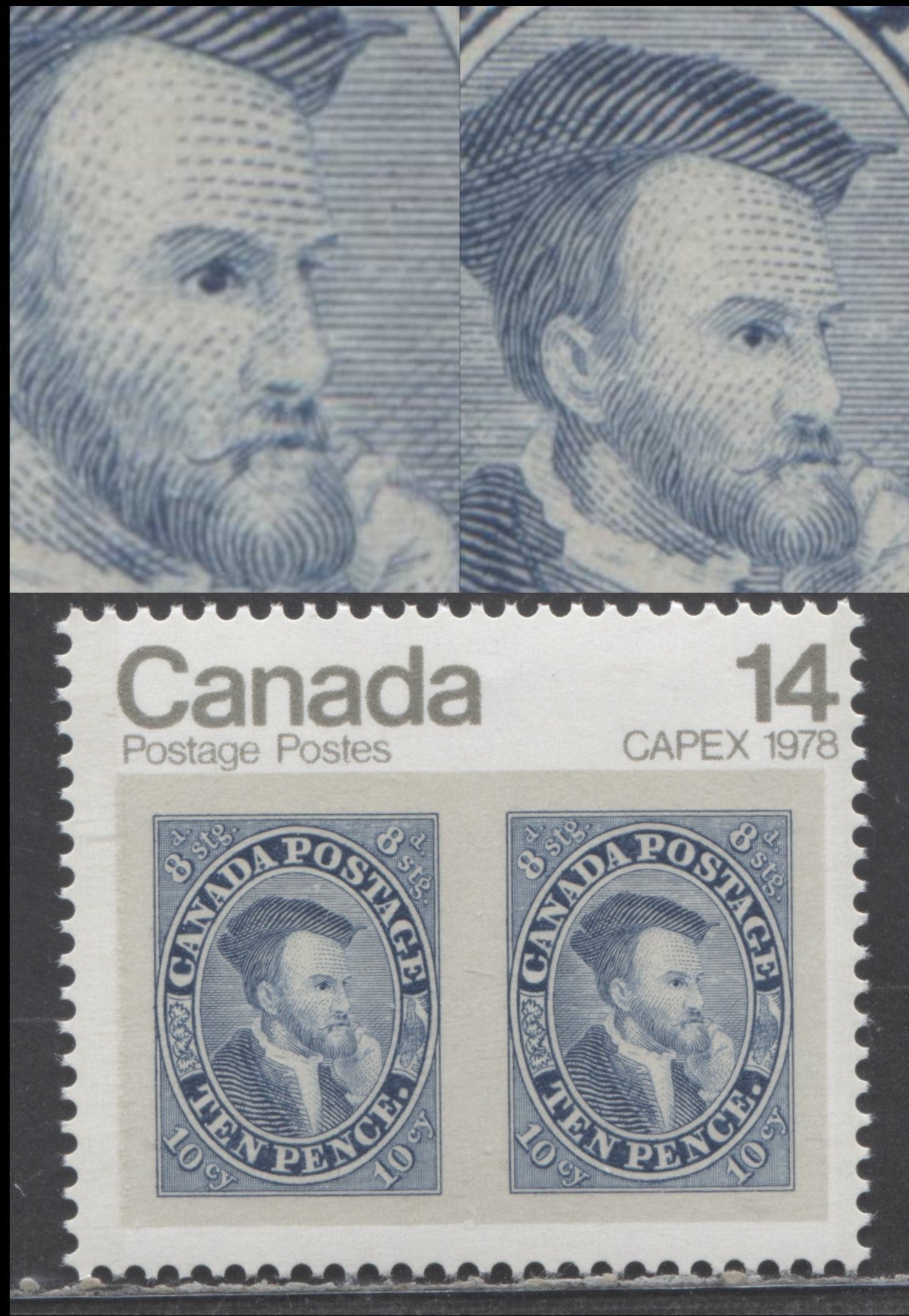 Canada #754ivar 14c Blue & Multicolored Jacques Cartier, 1978 CAPEX Issue, A VFNH Single With Major Re-Entry - Doubling Of Shading Lines & Slots On Cartier's Face On Left, Scarcer DF1/DF1 Bluish Paper