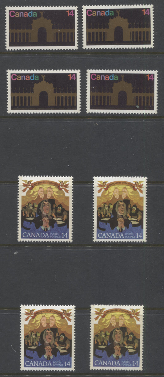 Canada #767-768 14c Multicoloured, 1978 CNE Exhibition and Mere d’Youville Issue, A Specialized Group of VFNH Mint Singles On DF/NF, NF/NF, DF/DF and DF/LF Papers