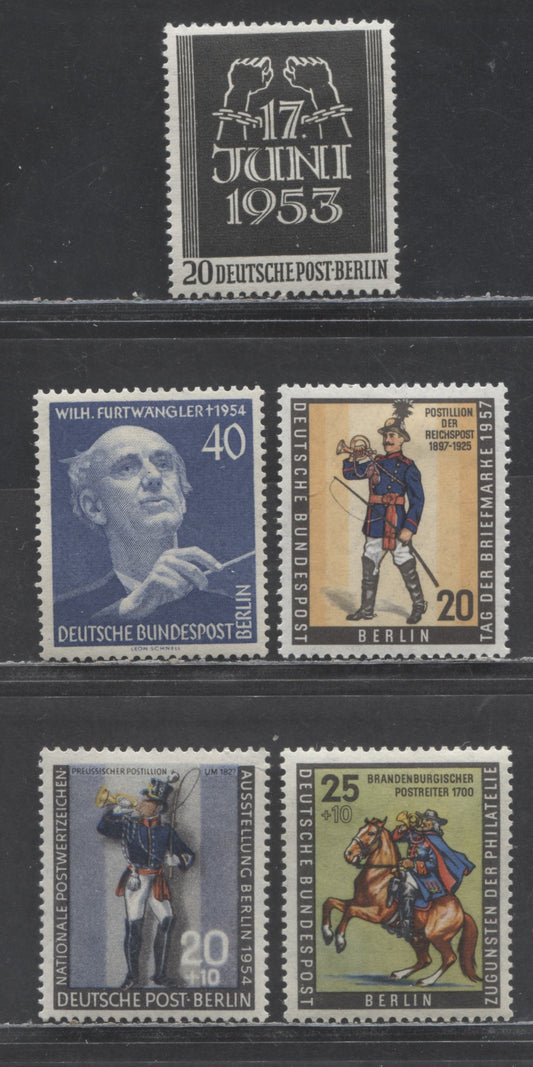 Lot 51 Germany - Berlin SC#9N99/9NB12 1953-1956 Strike Of East German Worker - Semi Postals, 5 VFOG Singles, Click on Listing to See ALL Pictures, Estimated Value $12