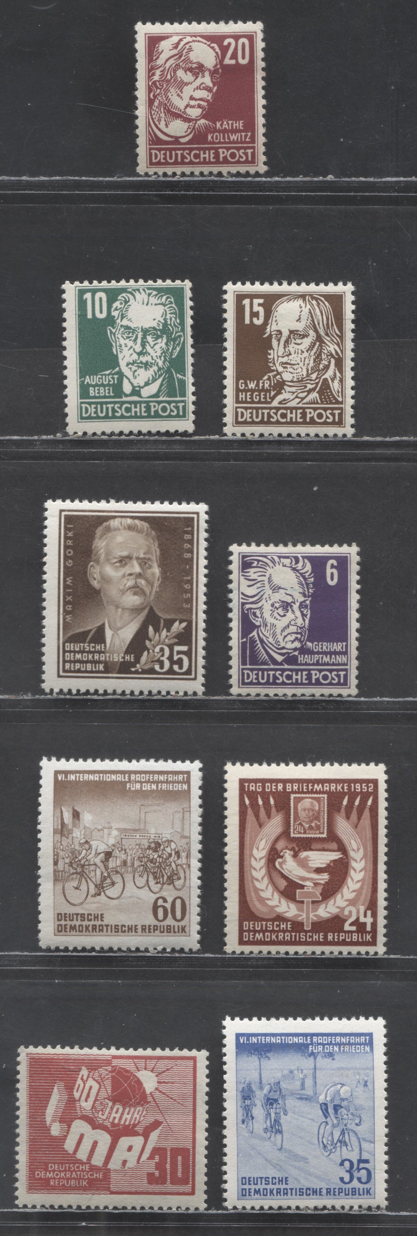 Lot 53 German Democratic Republic SC#53/150 1950-1953 60th Anniversary Of Labour Day - Portrait Definitives, DDR & Posthorn Wmk, 9 F/VFNH & OG Singles, Click on Listing to See ALL Pictures, Estimated Value $25