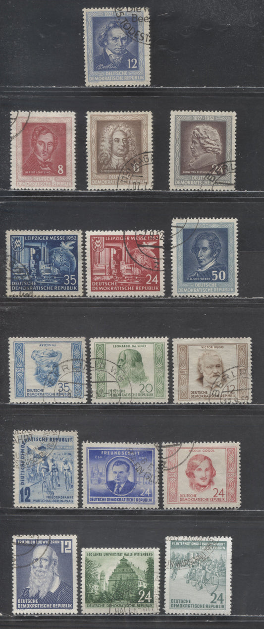 Lot 56 German Democratic Republic SC#96-111 1952 Beethoven - Halle University Issues, 16 Very Fine Used Singles, Click on Listing to See ALL Pictures, 2022 Scott Cat. $31.65