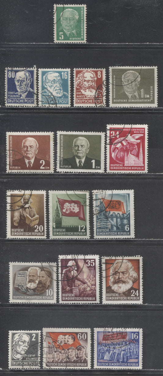 Lot 57 German Democratic Republic SC#113/145 1953 Pieck - Karl Marx & Engels Issues, DDR & Posthorn Wmk, 17 Very Fine Used Singles, Click on Listing to See ALL Pictures, 2022 Scott Cat. $51.5