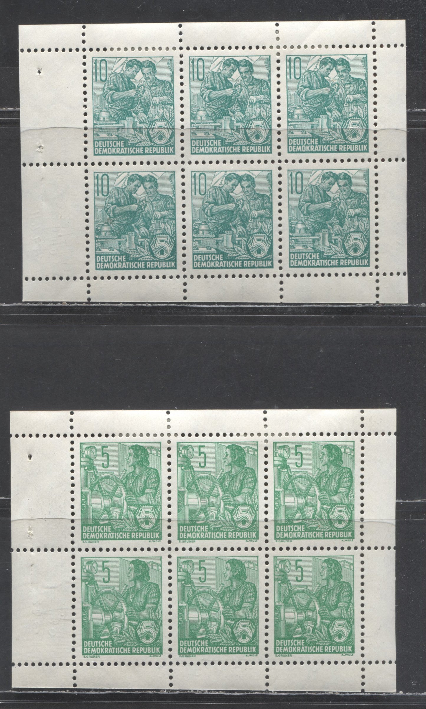 Lot 63A German Democratic Republic SC#330c/477b 1957-1960 Pictorial Definitives, 2 VFOG Booklet Panes Of 6, Click on Listing to See ALL Pictures, Estimated Value $6