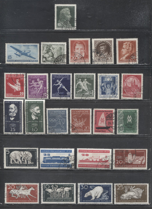 Lot 64 German Democratic Republic SC#271/324 1955-1957 Leipzig Fair Issues, 26 Very Fine Used Singles, Click on Listing to See ALL Pictures, 2022 Scott Cat. $18.65