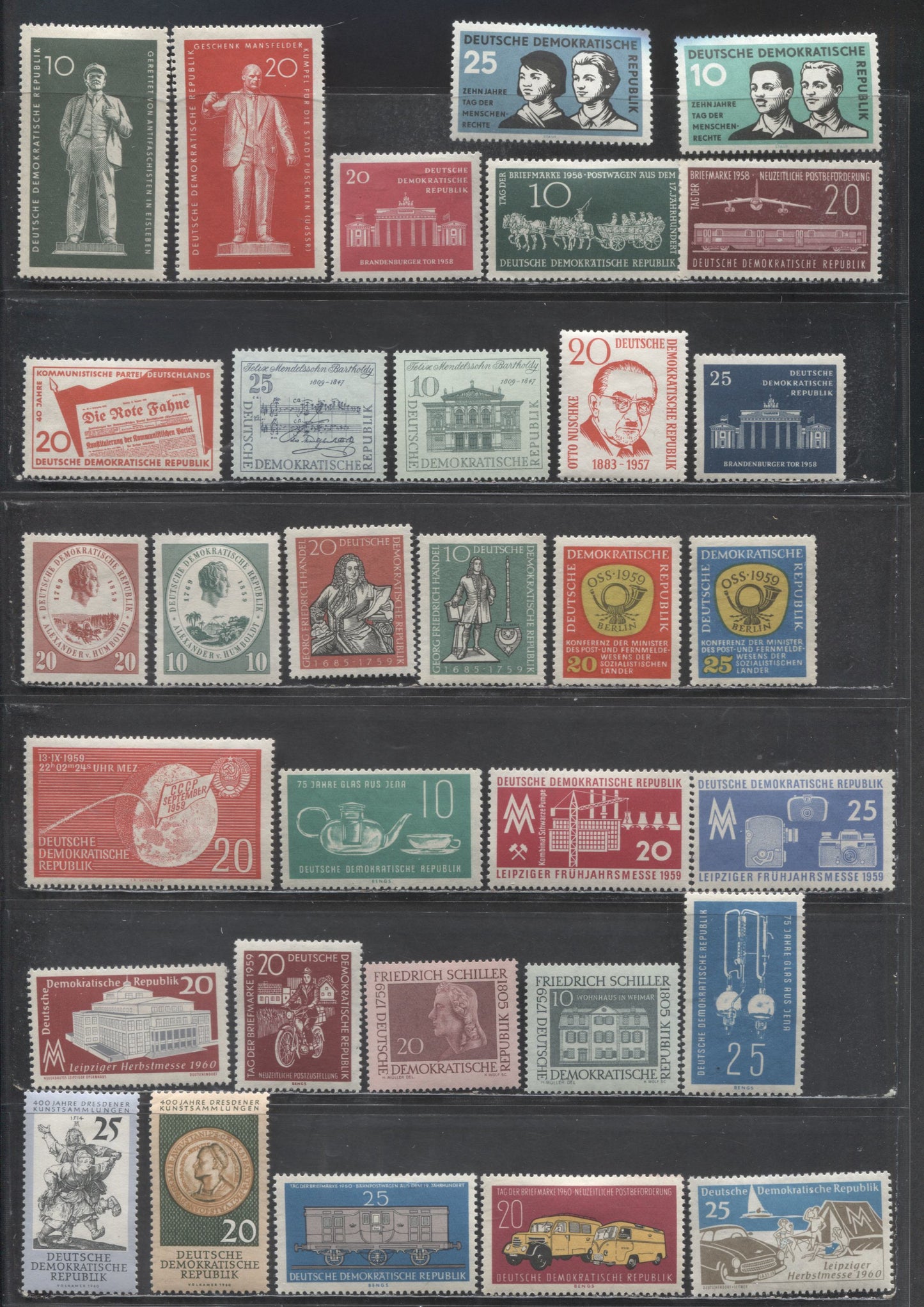 Lot 68 German Democratic Republic SC#414/517 1958-1960 10th Anniversary Of Universal Declaration Of Human Rights - 400th Anniversary Of Dresden Art Gallery Issues, 32 VFOG & NH Singles, Click on Listing to See ALL Pictures, Estimated Value $15