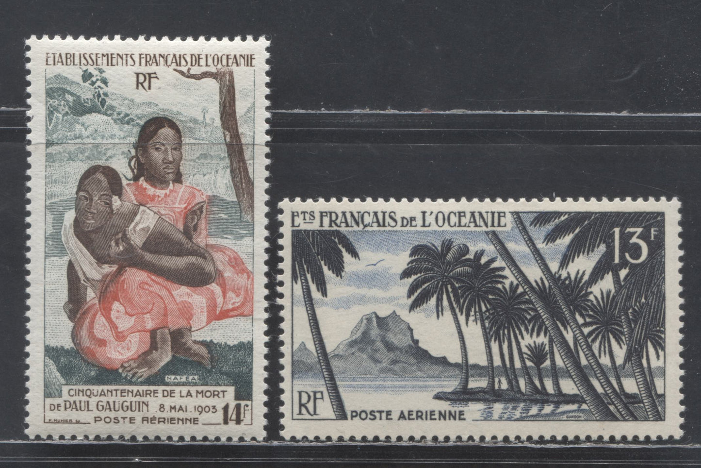 Lot 8 French Oceania SC#C21/C23 1953-1955 Airmail Issue, 2 VFOG & VLH Singles, Click on Listing to See ALL Pictures, Estimated Value $60