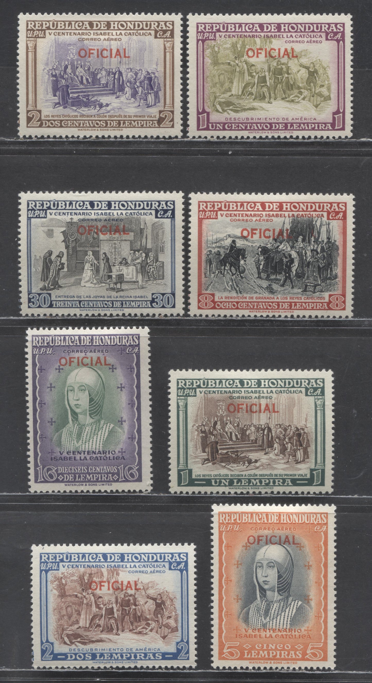 Lot 86 Honduras SC#CO52-CO59 1952 Air Post Official Issue, 8 VFOG Singles, Click on Listing to See ALL Pictures, Estimated Value $8