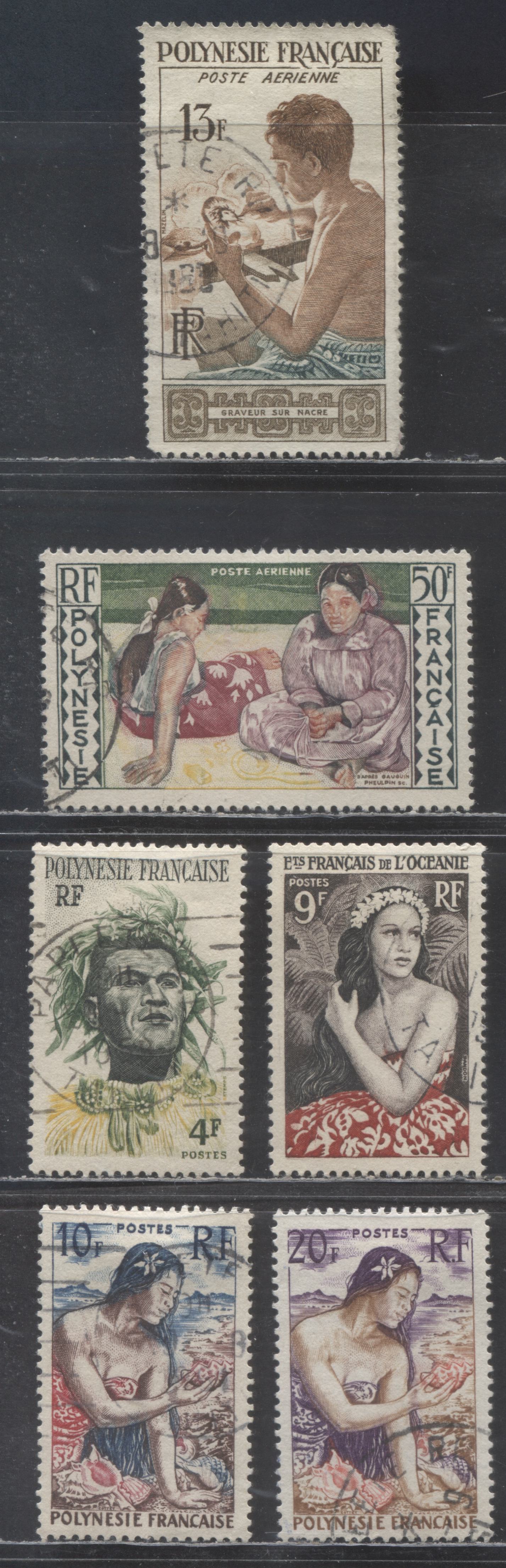 Lot 9 French Oceania SC#180/C25 1955-1958 Girl Of Bora-Bora - Airmail Issues, 6 VFOG & Used Singles, Click on Listing to See ALL Pictures, 2022 Scott Cat. $24.5