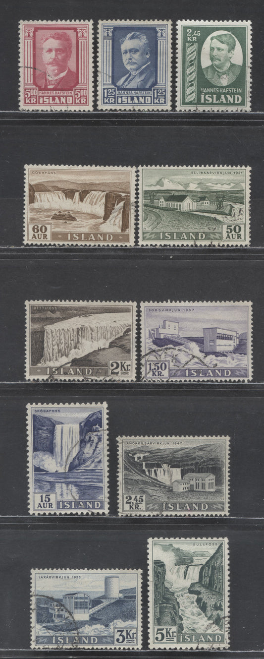 Lot 97 Iceland SC#284/296 1954-1956 Hafstein - Waterfalls Issues, 11 Fine/Very Fine Used Singles, Click on Listing to See ALL Pictures, Estimated Value $30