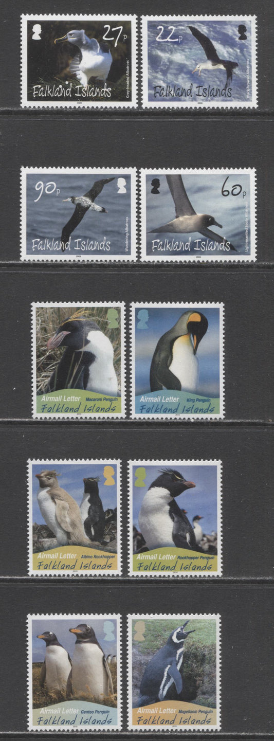 Lot 141 Falkland Islands SC#990/C13 2009-2010 Albatrosses - Penguin Airmails, 10 VFNH Singles, Click on Listing to See ALL Pictures, 2017 Scott Cat. $23.5