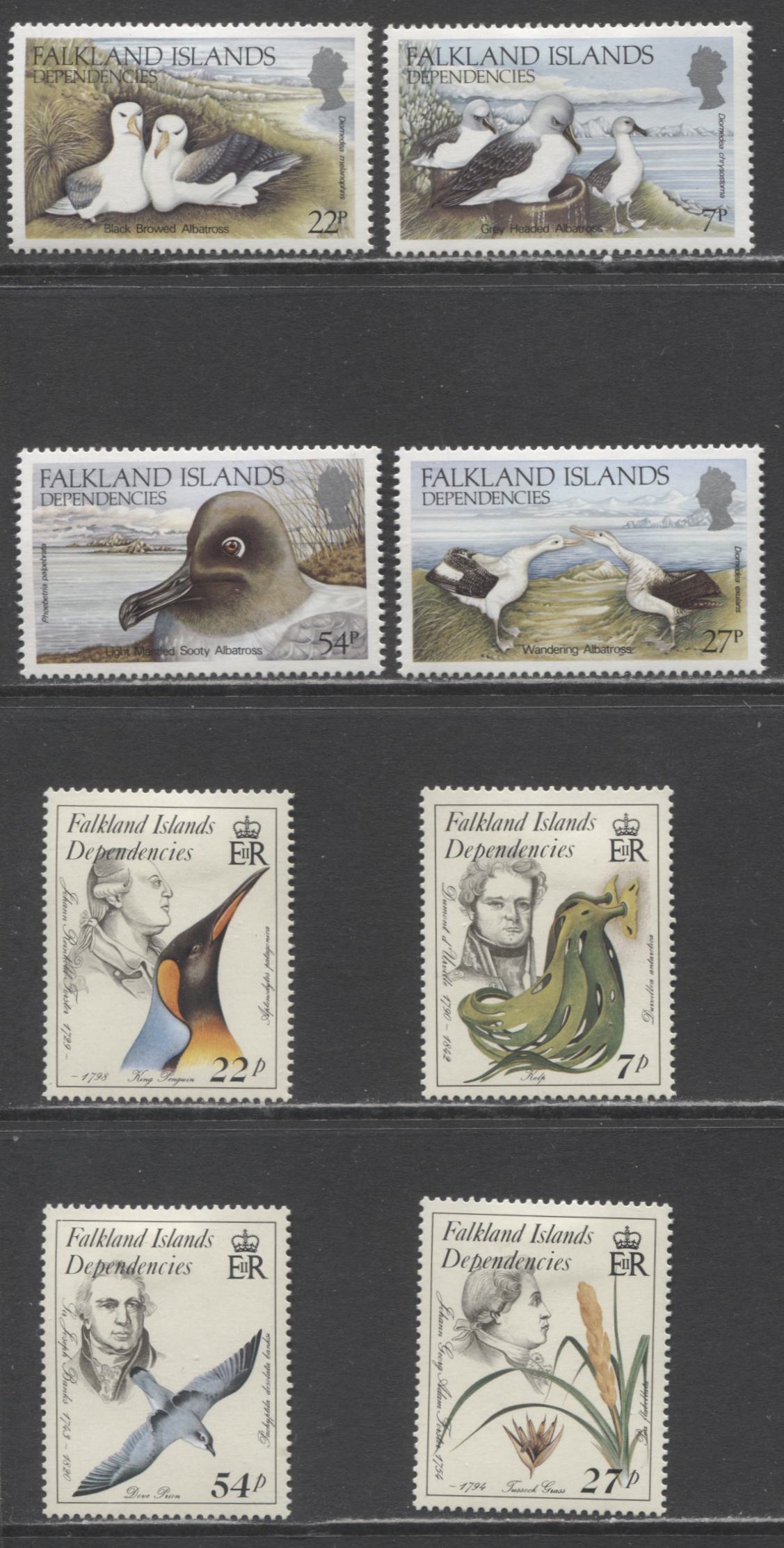 Lot 142 Falkland Islands Dependencies SC#1L88/1L100 1985 Albatrosses - Naturalists Issues, 8 VFOG Singles, Click on Listing to See ALL Pictures, Estimated Value $10