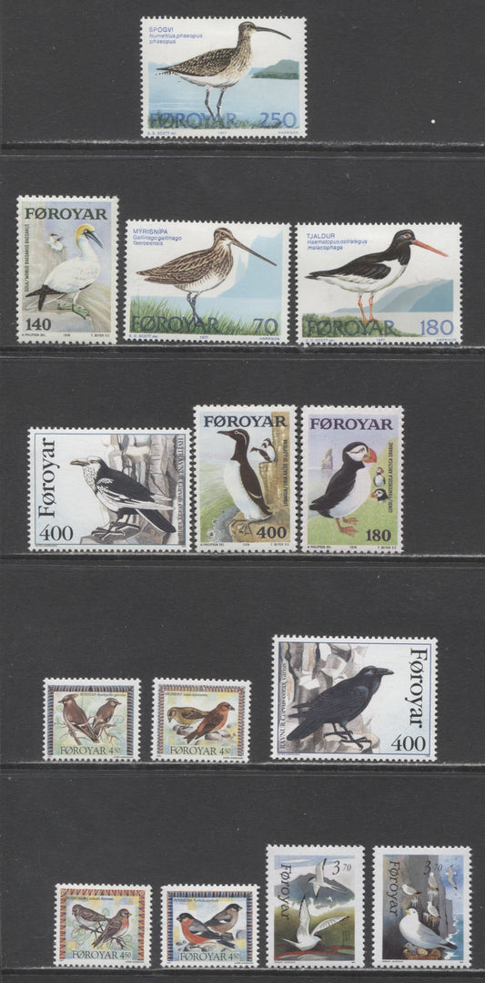 Lot 143 Faroe Islands SC#28/314 1977-1997 Shore Birds - Bird Definitives, 14 VFOG & NH Singles, Click on Listing to See ALL Pictures, Estimated Value $15