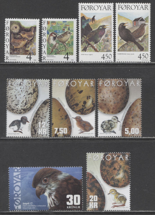 Lot 146 Faroe Islands SC#330/423 1998-2002 Birds - Palco Columbarius Subaesalon Issues, 9 VFNH Singles, Click on Listing to See ALL Pictures, 2017 Scott Cat. $30.35