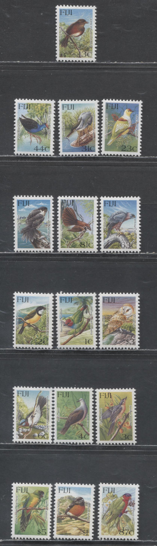 Lot 150 Fiji SC#725-739A 1995 Bird Definitives, 16 VFNH Singles, 2017 Scott Cat. $30.3