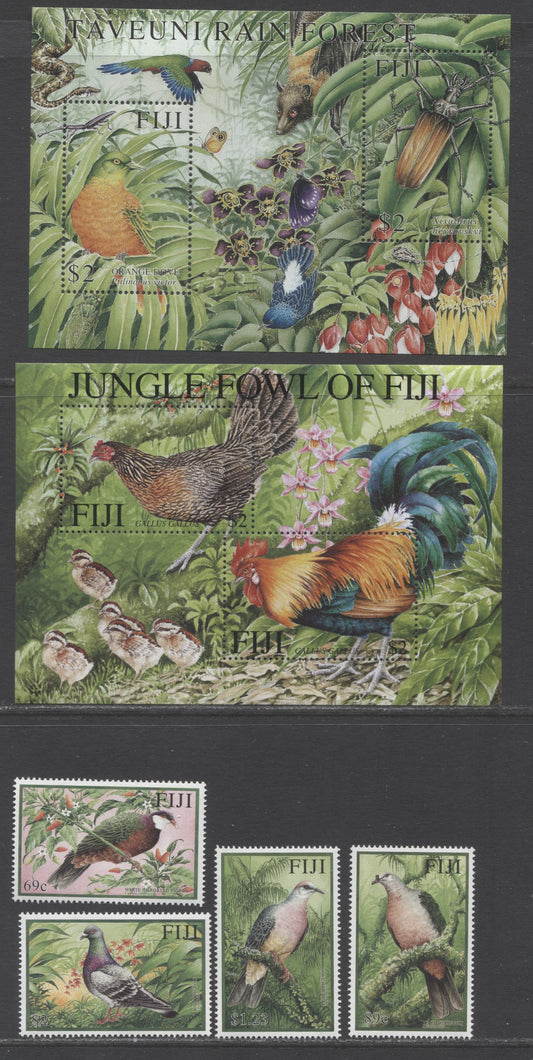 Lot 152 Fiji SC#907/922 2001 Taveni Rainforest - Pigeons Issues, 6 VFNH Singles & Souvenir Sheets, Click on Listing to See ALL Pictures, 2017 Scott Cat. $20.25