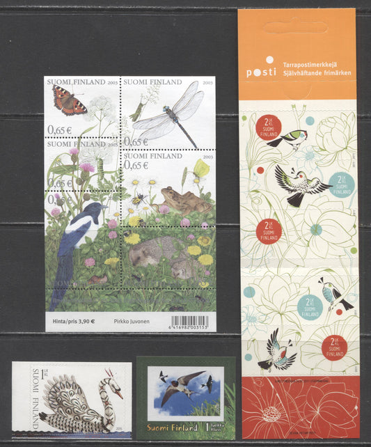 Lot 162 Finland SC#1192/1490 2003-2011 Summer Flora & Fauna - Birds & Flowers Issues, 4 VFNH Singles, Booklet Of 10 & Pane Of 6, Click on Listing to See ALL Pictures, 2017 Scott Cat. $29.5