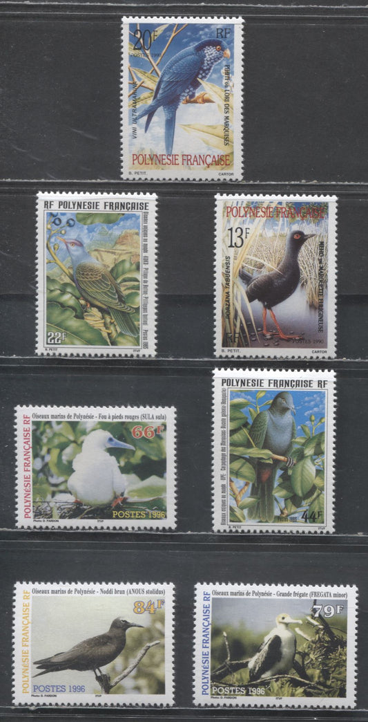 Lot 168 French Polynesia SC#540/687 1990-1996 Endangered Birds - Birds Issues, 7 VFNH Singles, 2017 Scott Cat. $10.05