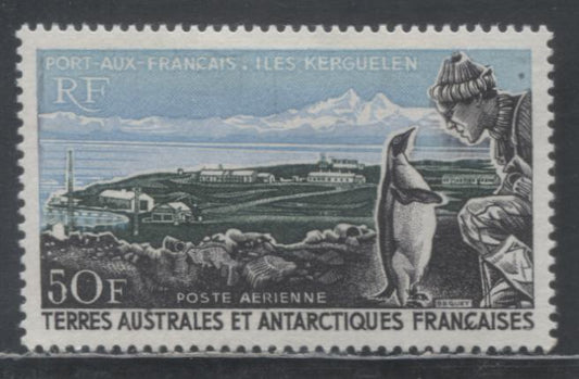 Lot 173 French Southern & Antarctic Territory SC#C14 50fr Light Ultramarine, Dark Green & Black 1968 Emperor Penguin & Explorer Issue, A VFOG Single, Click on Listing to See ALL Pictures, Estimated Value $87