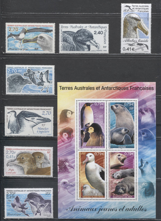 Lot 177 French Southern & Antarctic Territory SC#213/313 1996-2002 White Chinned Petrel - Airmail Issues, 8 VFNH Singles & Souvenir Sheet Of 4, Click on Listing to See ALL Pictures, 2017 Scott Cat. $23.35