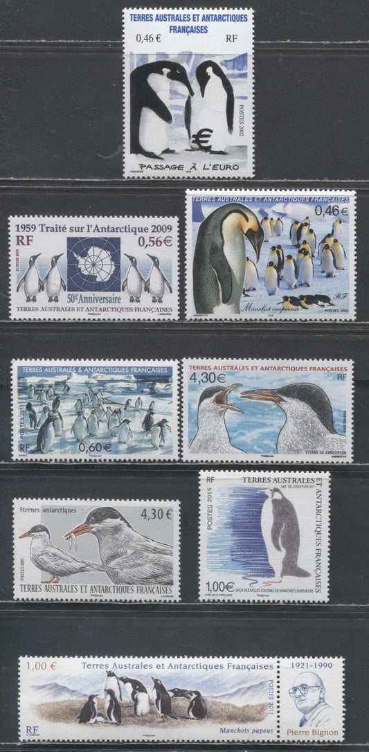 Lot 178 French Southern & Antarctic Territory SC#314/519 2002-2015 Introduction Of The Euro - Antarctic Terns Issues, 7 VFNH Singles & Single+Label, Click on Listing to See ALL Pictures, 2017 Scott Cat. $40.25