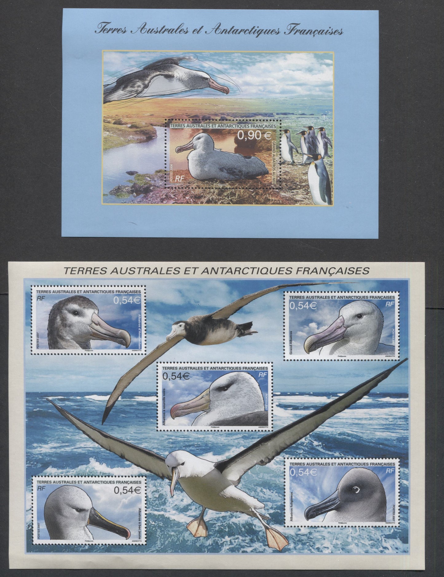 Lot 179 French Southern & Antarctic Territory SC#372/385 2006-2007 Penguin - Albatrosses Issues, 4 VFNH Souvenir Sheets, Click on Listing to See ALL Pictures, 2017 Scott Cat. $38