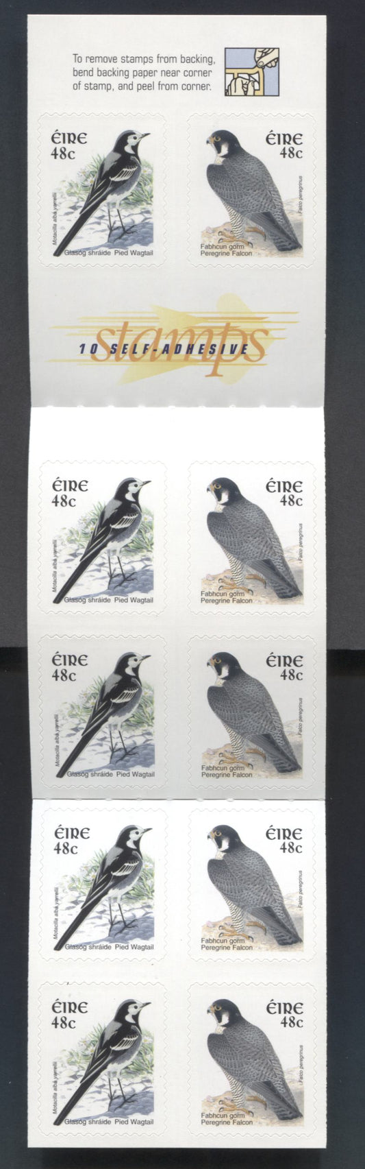 Ireland SC#1515b 48c Multicolored 2003 Bird Definitives, Peregrine Falcon, Die Cut Perf 11x11.25, HF Paper With GT4 Tagging, A VFNH Complete Booklet Of 10, Click on Listing to See ALL Pictures, 2017 Scott Cat. $20