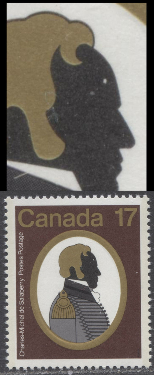Lot 450 Canada #819var 17c Multicolored Colonel C.M de Salaberry, 1979 Canadian Colonels Issue, A VFNH Single With White Dot On Forehead, Unknown Position On DF/DF-fl Paper