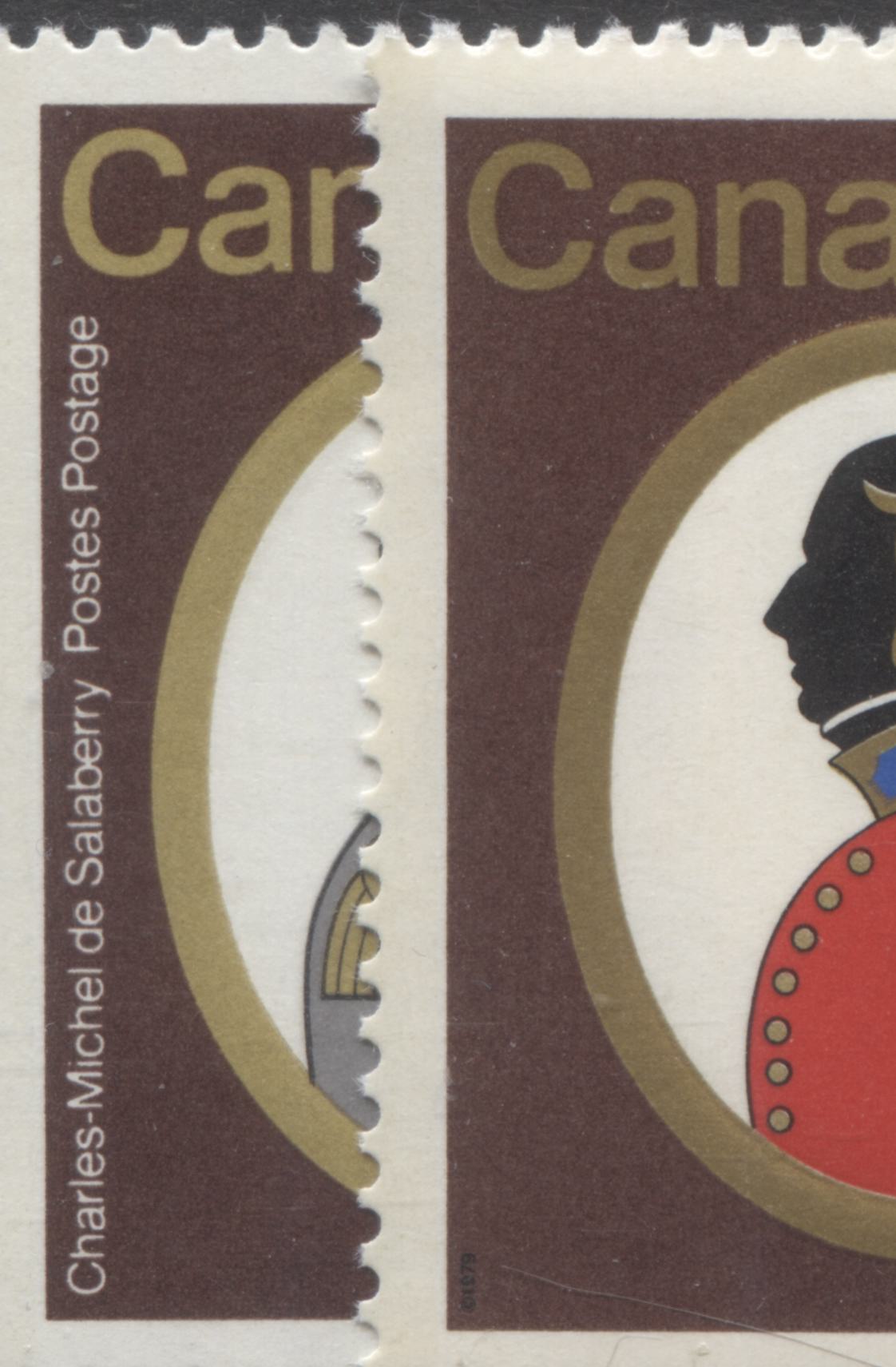 Lot 456 Canada #820avar 17c Multicolored Colonel C.M de Salaberry & Colonel John By, 1979 Canadian Colonels Issue, 2 VFNH Pairs With Yellow Gold Instead Of Normal Deep Gold & Fluorescent Ink On John By's Uniform, Normal For Comparison