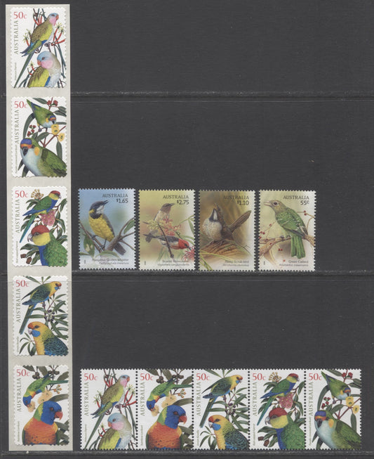 Lot 46 Australia SC#2339a/3151 2005-2009 Parrots - Bird Issues, 14 VFNH Singles & Strips Of 5, Click on Listing to See ALL Pictures, 2017 Scott Cat. $24.85
