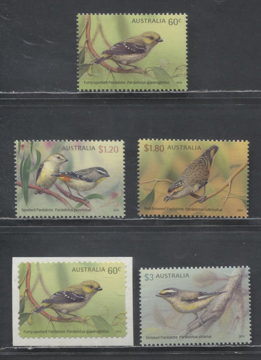 Lot 49 Australia SC#3922-3926 2013 Pardalote Issue, 5 VFNH Singles, Click on Listing to See ALL Pictures, 2017 Scott Cat. $14