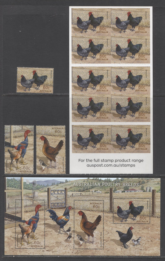 Lot 50 Australia SC#3982-3988a 2013 Poultry Breeds Issue, 2 VFNH Singles, Booklet Pane Of 10 & Souvenir Sheet, Click on Listing to See ALL Pictures, 2017 Scott Cat. $17.6