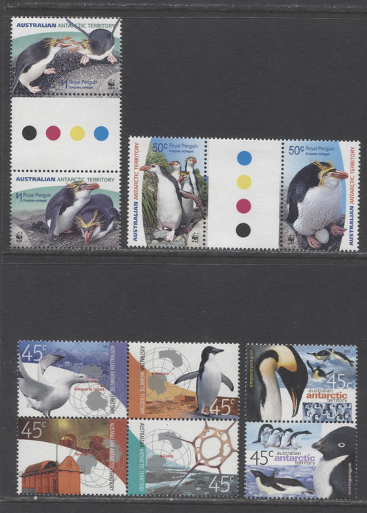 Lot 51 Australian Antarctic Territory SC#L116a/L139a 2000-2007 Penguins - WWF Issues, 4 VFNH Gutter Pairs & Block Of 4, Click on Listing to See ALL Pictures, 2017 Scott Cat. $26
