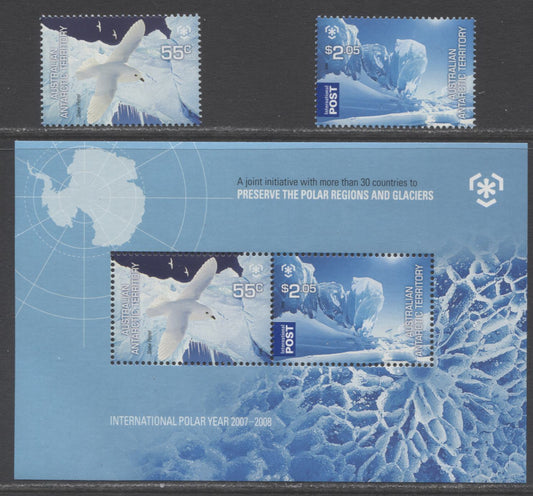 Lot 52 Australian Antarctic Territory SC#L148-L149a 2009 International Polar Year Issue, 3 VFNH Singles & Souvenir Sheet, Click on Listing to See ALL Pictures, 2017 Scott Cat. $16.1