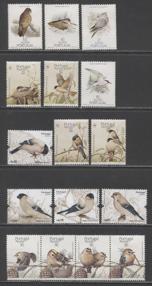 Lot 54 Azores SC#371/516 1988-2008 Birds - Pyrrhula Marina Issues, 9 VFOG & NH Singles & Strip Of 4, Click on Listing to See ALL Pictures, Estimated Value $16
