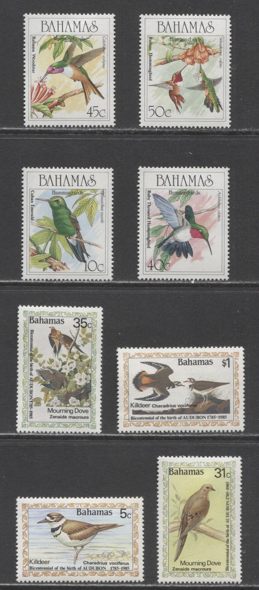 Lot 57 Bahamas SC#576-671 1985-1989 Audobon Birth Centennial - Hummingbirds Issues, 8 VFOG Singles, Click on Listing to See ALL Pictures, Estimated Value $16