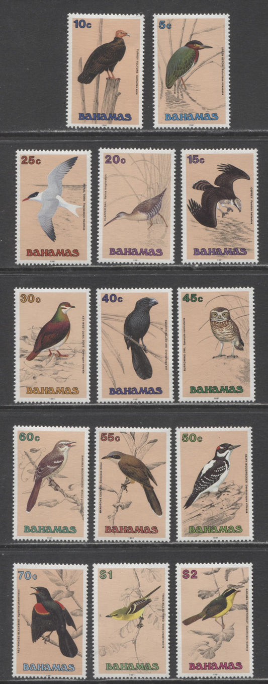 Lot 58 Bahamas SC#709-722 1991 Bird Definitives, 14 VFNH Singles, Click on Listing to See ALL Pictures, 2017 Scott Cat. $57.8