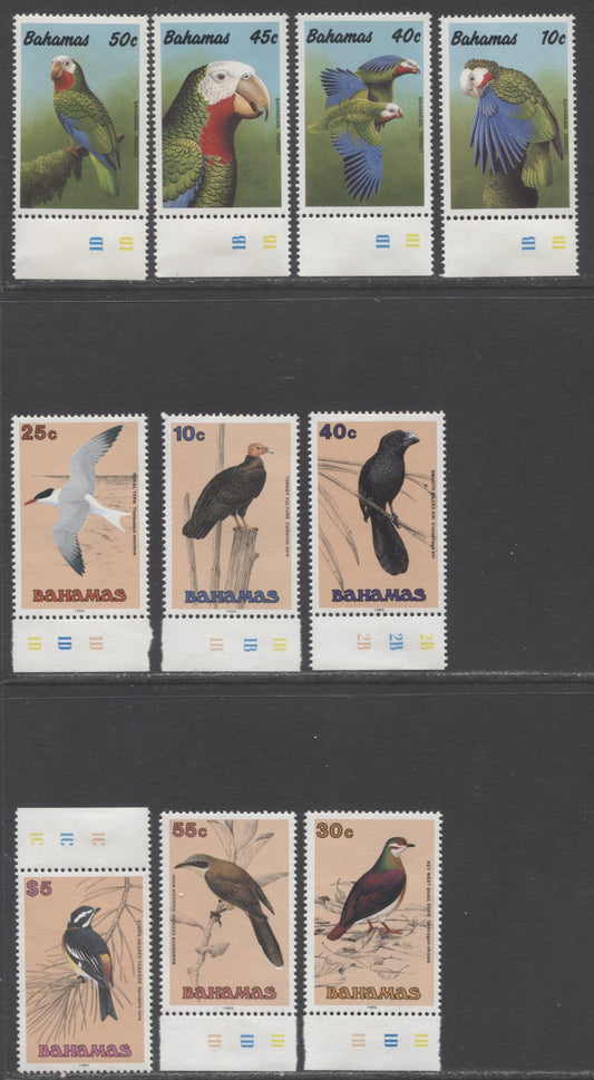 Lot 60 Bahamas SC#700-723a 1993 Bird Definitives, Including 1993 Dated Reprints, Plate Number Tabs Attached Have Been Hinged But Stamps Are NH, 10 VFNH Singles, Click on Listing to See ALL Pictures, 2017 Scott Cat. $42.2