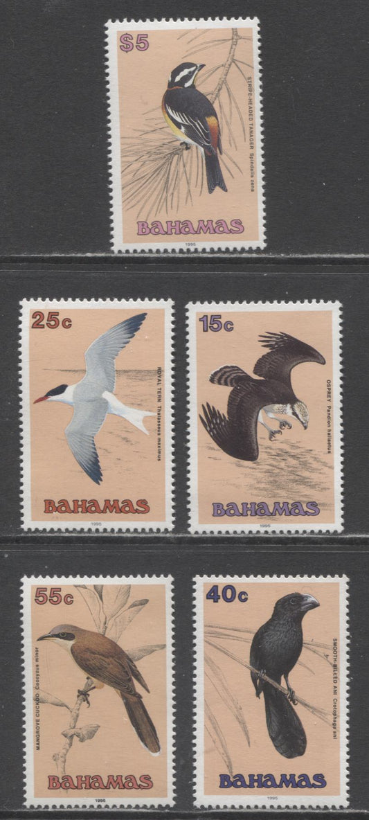 Lot 61 Bahamas SC#711b/723b 1995 Bird Definitive Reprints Dated 1995 In Lower Margin, 5 VFNH Singles, Click on Listing to See ALL Pictures, 2017 Scott Cat. $22.35