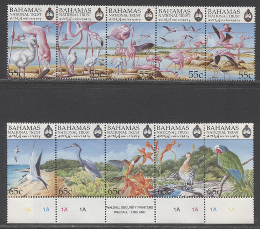 Lot 62 Bahamas SC#934/961 1999 40th Anniversary Of National Trust Issues, 2 VFNH Strips Of 5, Click on Listing to See ALL Pictures, 2017 Scott Cat. $15