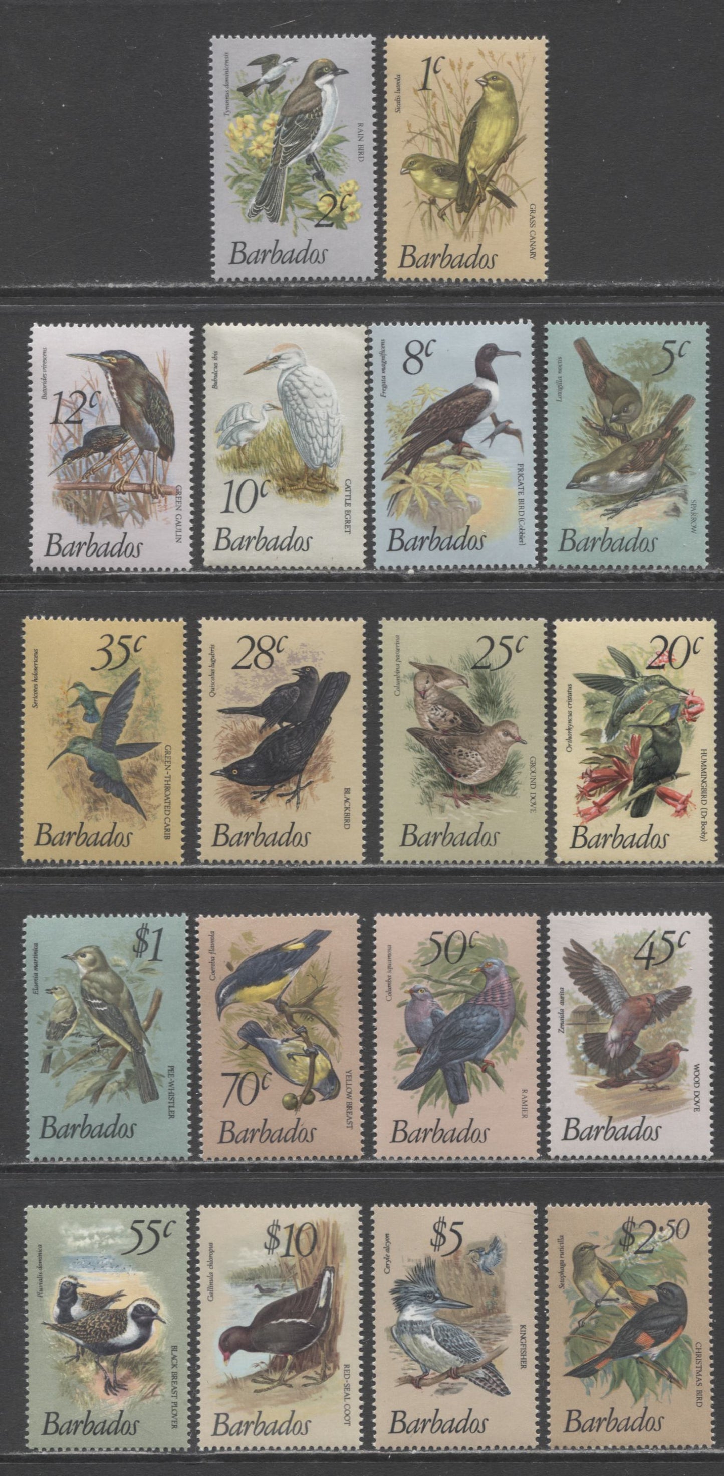 Lot 69 Barbados SC#495-511 1979-1981 Bird Definitives, 18 VFOG Singles, Click on Listing to See ALL Pictures, Estimated Value $20