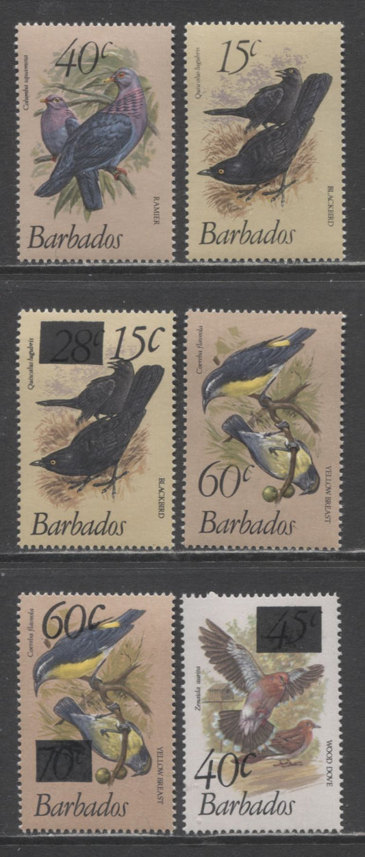 Lot 70 Barbados SC#563/572 1981-1982 Bird Definitives & Surcharges, 6 VFOG Singles, Click on Listing to See ALL Pictures, Estimated Value $10