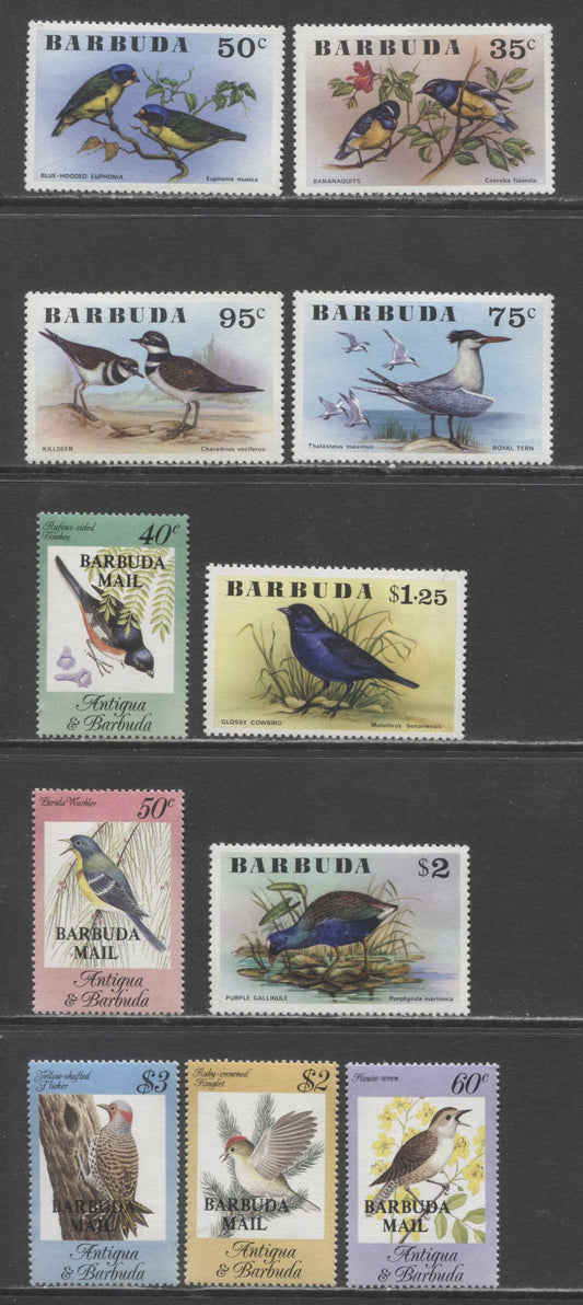 Lot 73 Barbuda SC#238/663 1976-1984 Birds - Antigua Birds Overprinted Issue, Overprinted Barbuda Mail, 11 VFNH Singles, Click on Listing to See ALL Pictures, 2017 Scott Cat. $37.55
