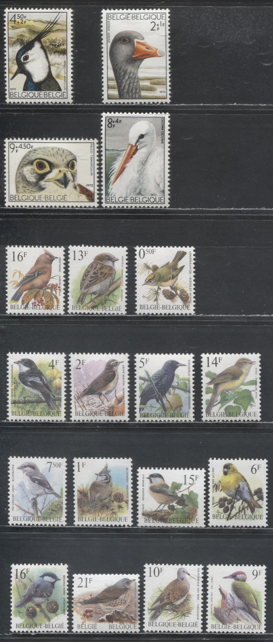 Lot 74 Belgium SC#1216/B896 1972-1999 Birds Semi Postals & Definitives, 19 VFOG & NH Singles, Click on Listing to See ALL Pictures, Estimated Value $12