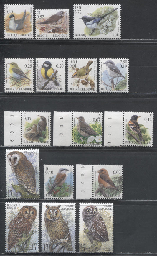 Lot 75 Belgium SC#1724/1840 1999-2001 Owls - Bird Definitives, 16 VFNH & OG Singles, Click on Listing to See ALL Pictures, Estimated Value $21