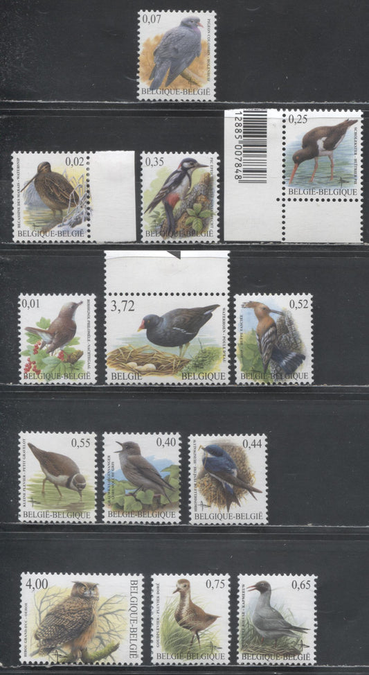 Lot 76 Belgium SC#1912/1977 2002-2004 Bird Definitives, 13 VFNH Singles, Click on Listing to See ALL Pictures, 2017 Scott Cat. $32.7