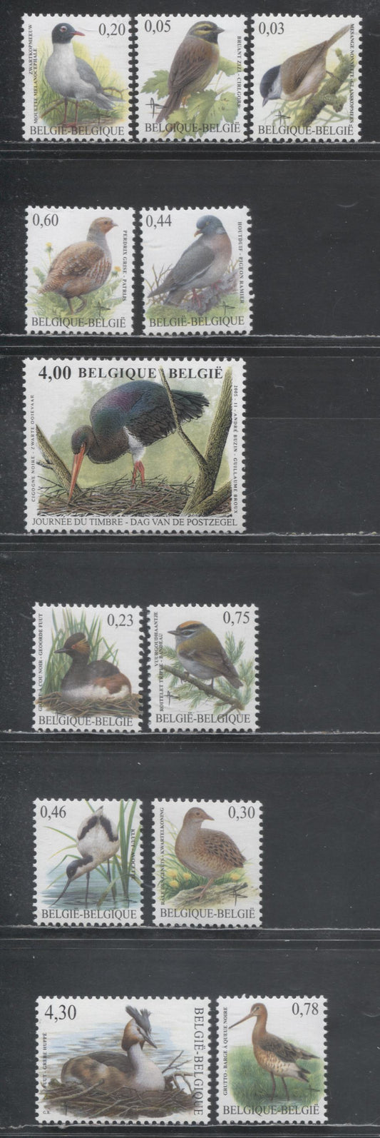 Lot 77 Belgium SC#2071/2127 2005-2007 Bird Definitives & Stamp Day Issues, 11 VFNH Singles, Click on Listing to See ALL Pictures, 2017 Scott Cat. $35.8
