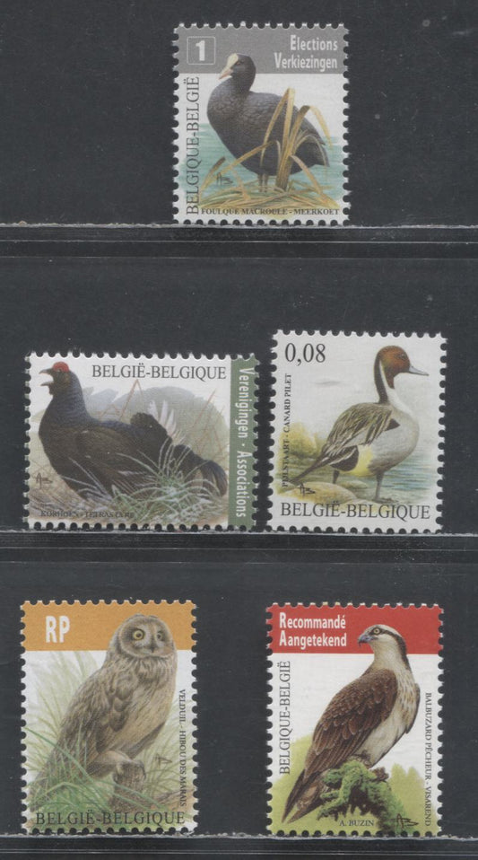 Lot 80 Belgium SC#2448/F2 2010-2012 Bird Definitives & Registration Stamps, 5 VFNH Singles, Click on Listing to See ALL Pictures, 2017 Scott Cat. $26.05